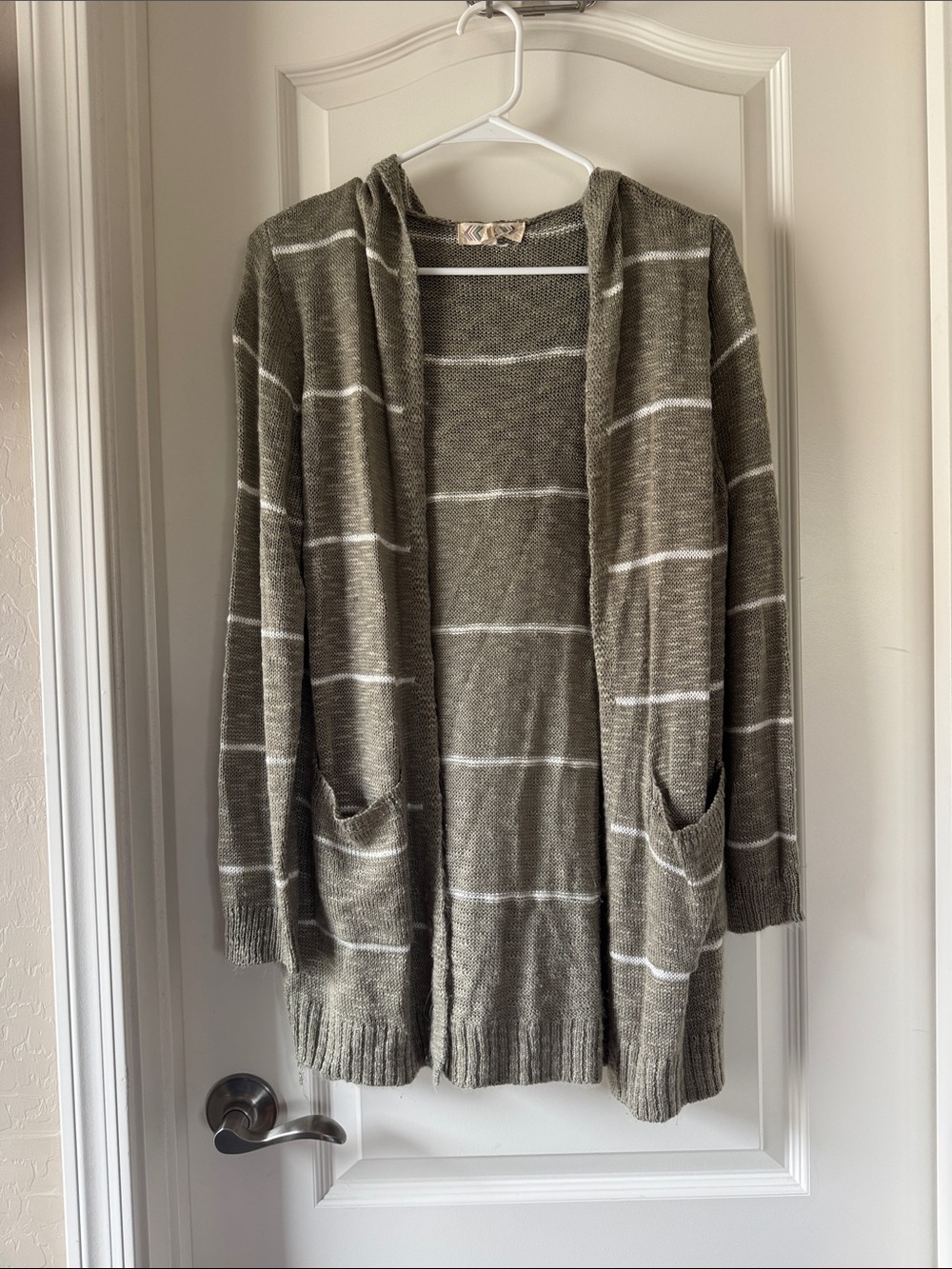 Pink Rose Olive and White Striped Hooded Cardigan / C22